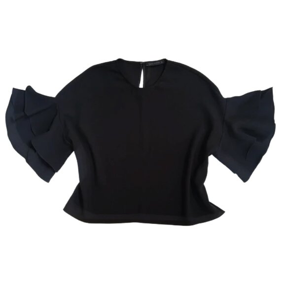 ZARA Women's Tiered Ruffle Sleeve Flounce Top oversized Blouse Contemporary L - Picture 2 of 7